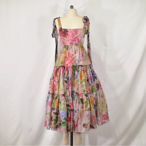 Giesha Designs Dresses & Skirts - Giesha Designs Isabella Tiered Square Neck A-Line Midi Dress, Size 0
